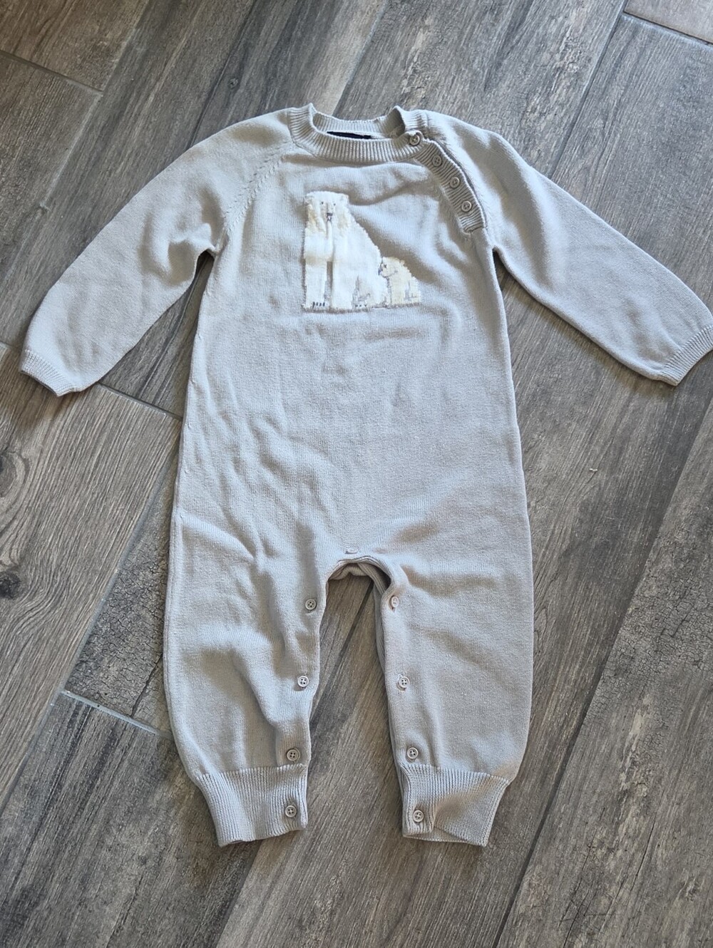 GAP Baby EUC 18-24 Months Gray Polar Bear Sweater One-Piece Romper